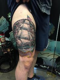 old pirate clipper ship tattoo by Noe Lopez Fresno CA